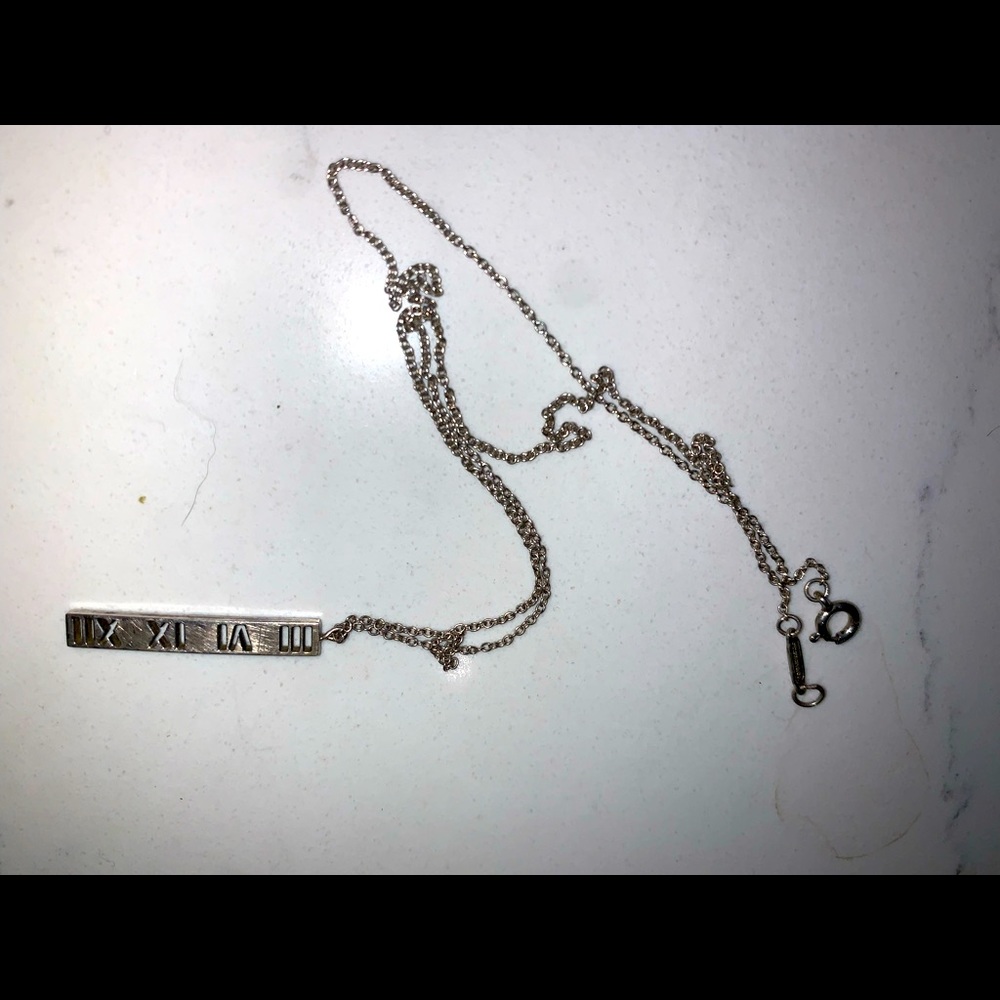 Tiffany & Co. Silver Roman Sterling Atlas Bar Numeral Pendant Necklace